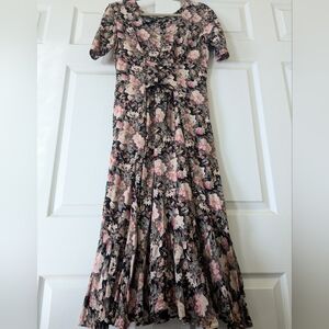 STARINA woman's floral long rayon soft dress corset ties back